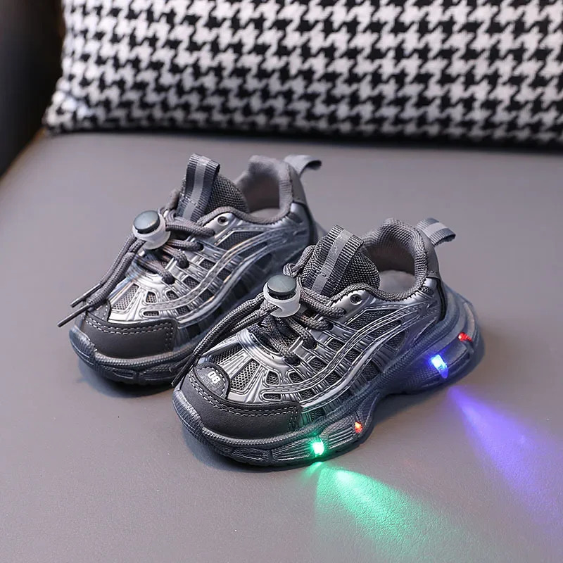 Light Girl Pink Childrens Sports Shoes 16 Years Old Baby Boy tennis Autumn Kids Casual LED Sole G09142 241118