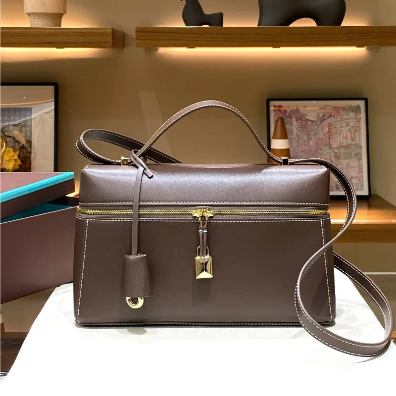 New 27Cm Lunch Box Women's Shoulder Cross Arm Lower Bag, Double-Layer Cowhide Fashionable Crossbody Bag