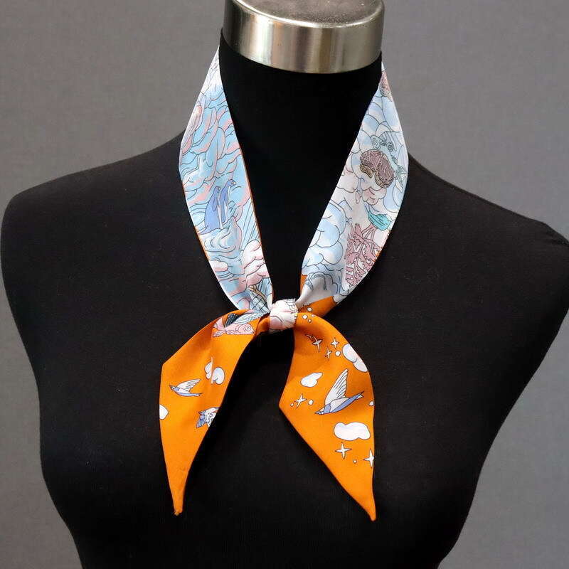 New Cloud Double layered Twill Small Thin Narrow Scarf Versatile Silk Ribbon Long Strip