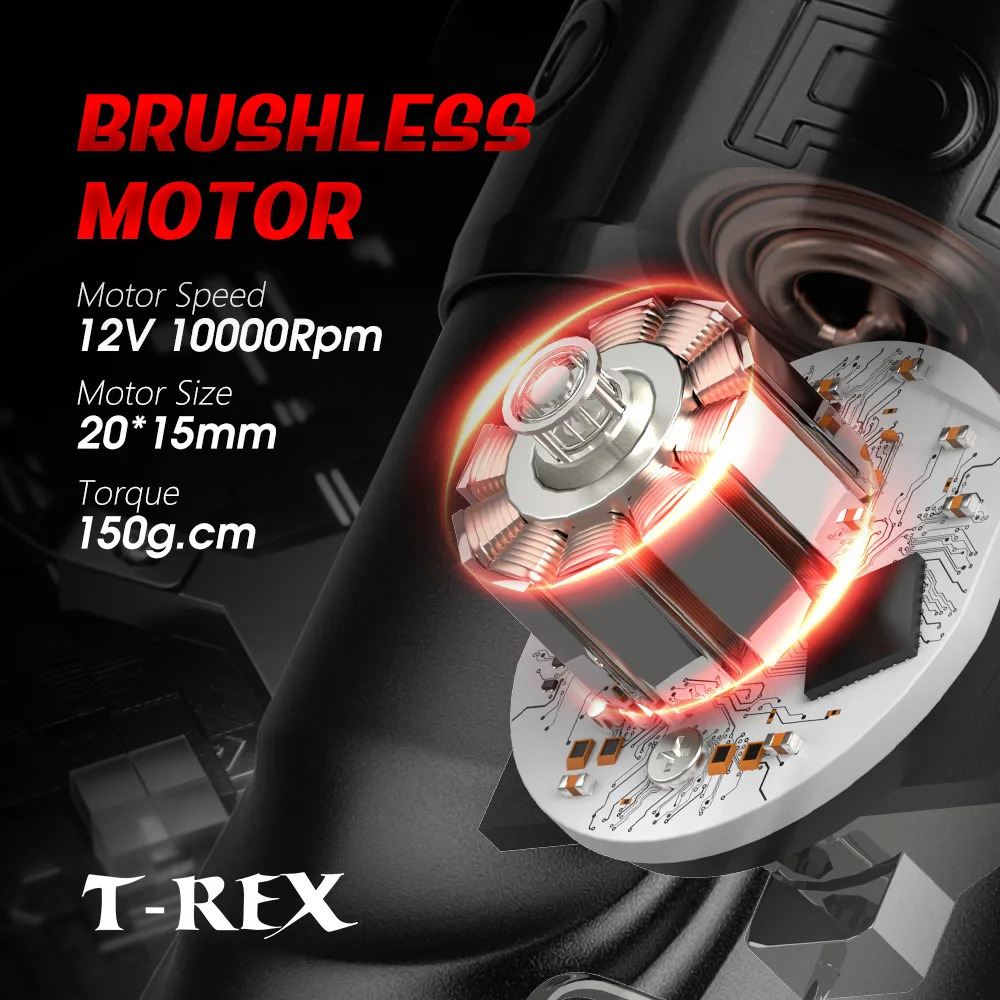 T-Rex cordless tattoo pen machine gun with 2 replaceable batteries rotating coreless tattoo motor digital voltage display 241118