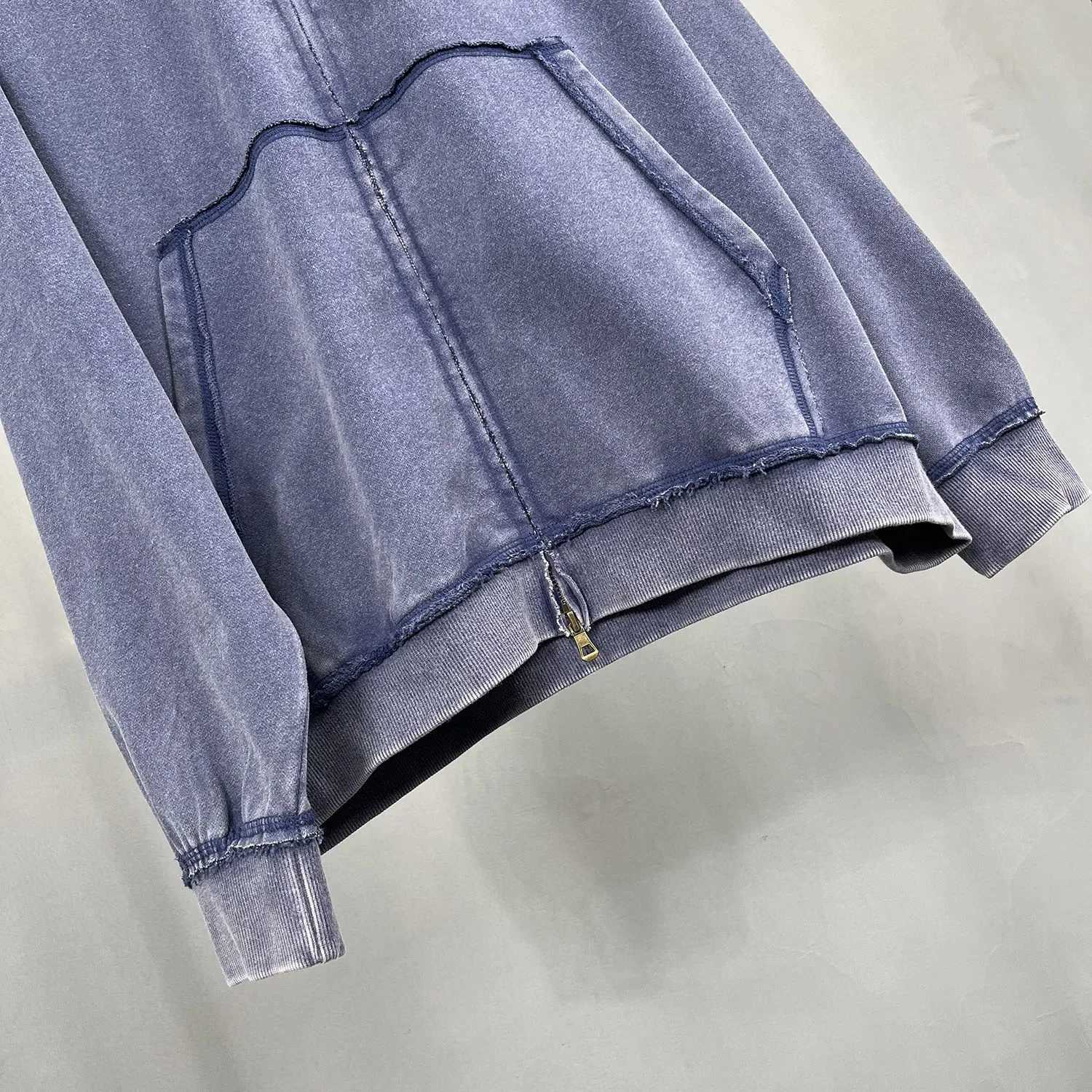 New Arrival Distressed Hooded Sportswear with Zipper Vinatge Loose Edge Double Zipper Hoodie Y2k Mens Cotton Winter Clothing Z241118