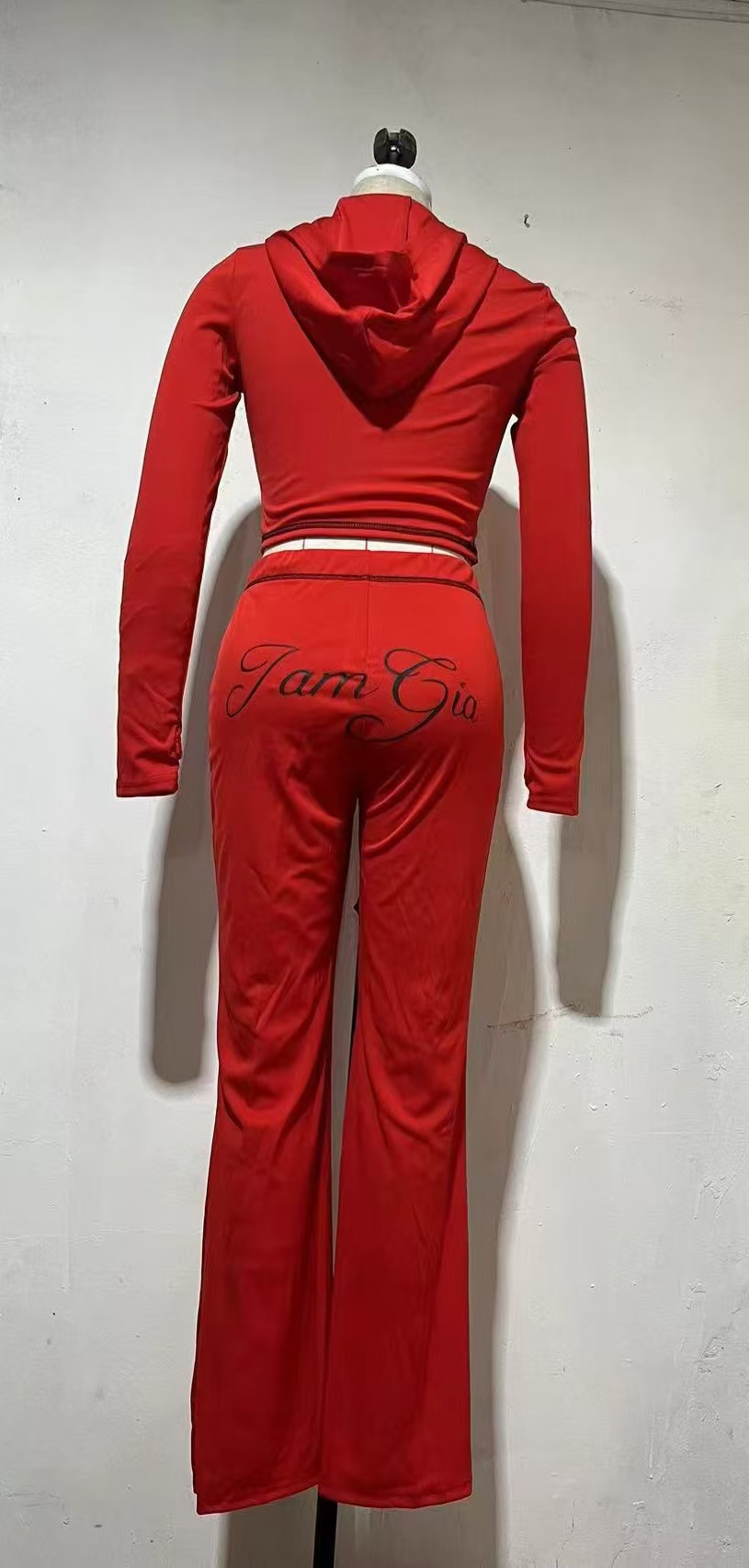 Iamgia Style 2 piece set bell bottoms high waisted tracksuit for women - long sleeve top and low waisted micro social setting