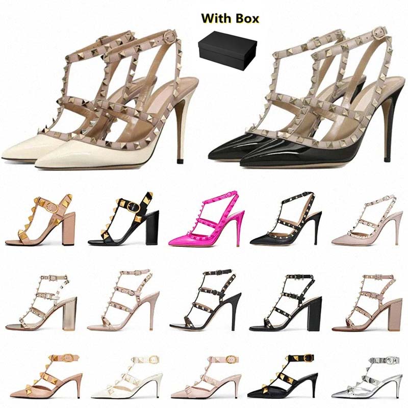 With Box designer high heels womens dress shoes luxury heel sandals kitten platform sandle white silver leather rivet peep-toes slingback gold 6 8 10cm wedding shoe