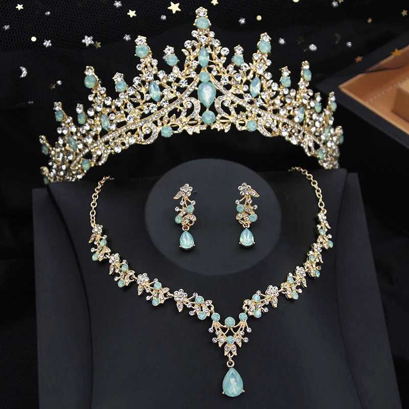 Luxury Silver Opal Water Drop Crown Bridal Jewelry Set Water Diamond Headpiece and Necklace Earrings Wedding Jewelry Set W241118