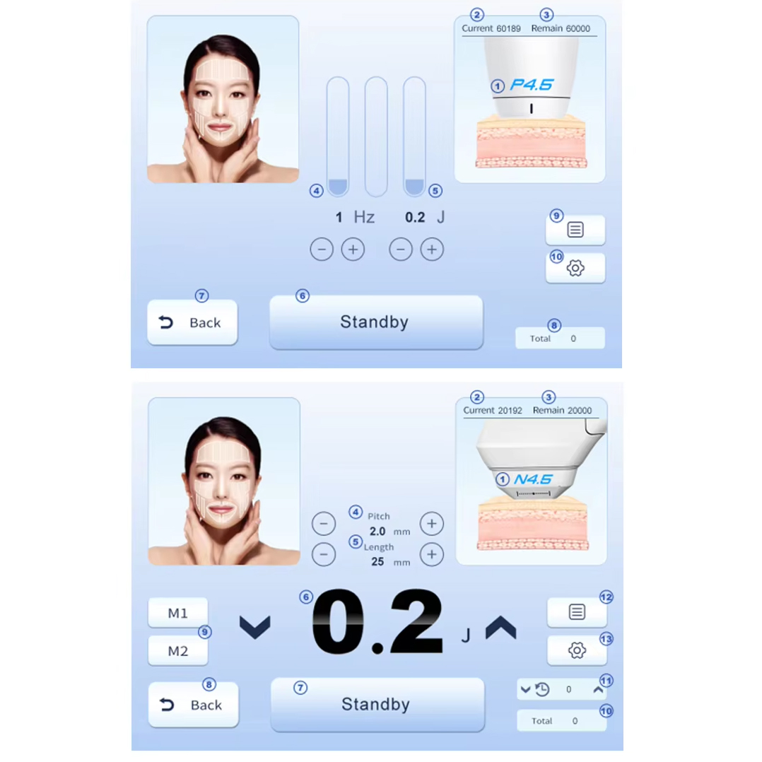 HIFU Ultrasound Face Remodeling Wrinkle Acne Scar Reduction High Intensity Focused Ultrasound Single Point + Single Row 2 Handles 7D Machine