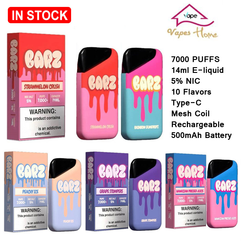 Original BARZ Box 7K 7000 Puffs Vaporizers Disposable Vape Pen 10 Flavors E-cigarettes Bang vapes Mesh Coil Electronic Cigarettes 14ml Pods 5%