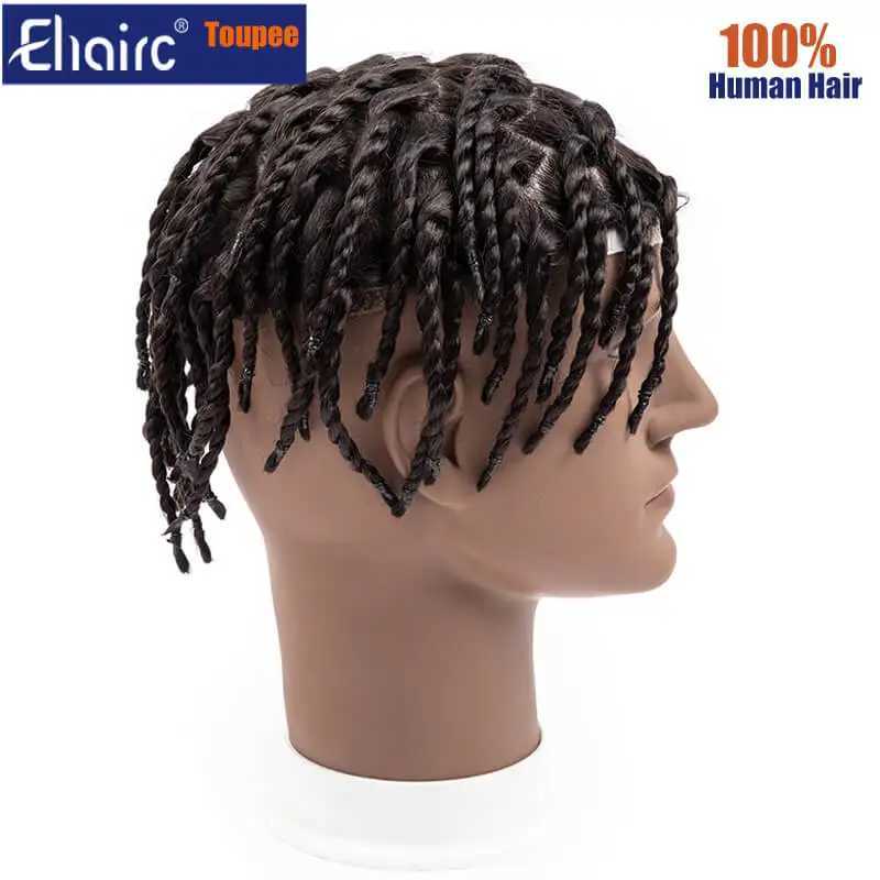 New Arrival Mens calary protosis 6 twisted crochet braid durable injection PU African Toupee black mens wig Z241118