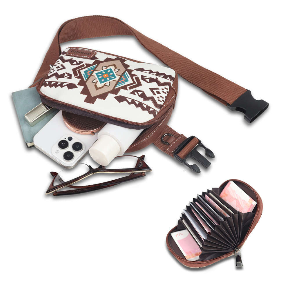 Hot selling two-piece Bohemian ethnic style women's crossbody small card chest bag, waist bag