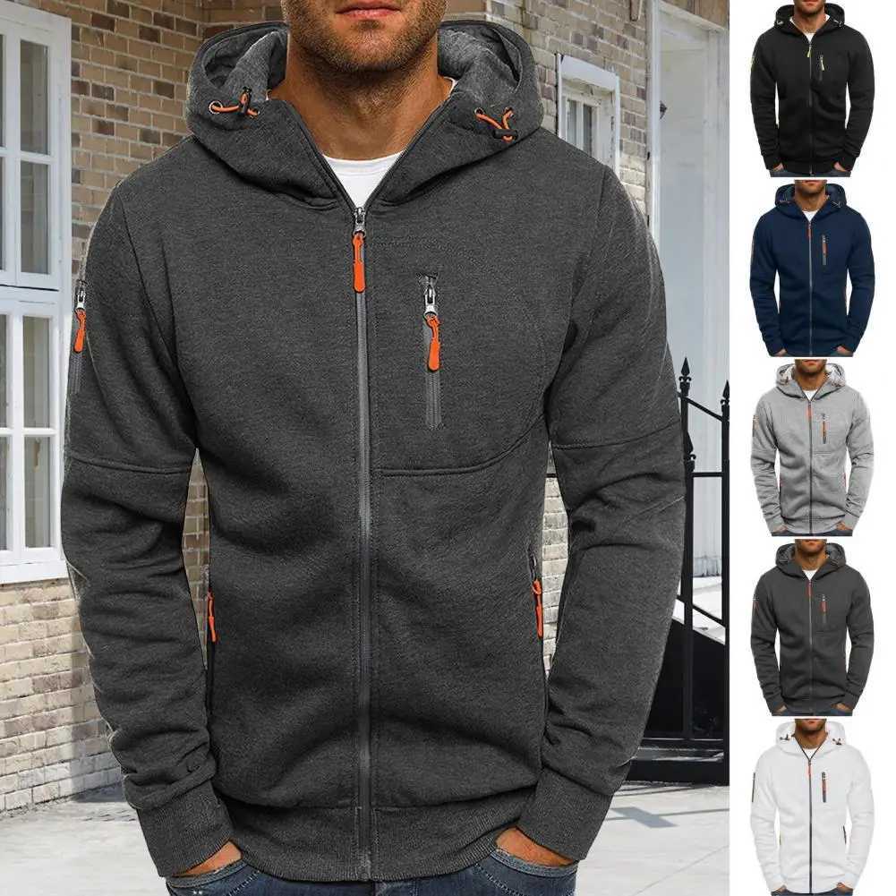 New Arrival Pahwork Design Jacket Mens Autumn/Winter Hoodie with Zipper Design Long Sves Zipper Pocket Fashionable Hoodie Suitable for Daily Use Z2411