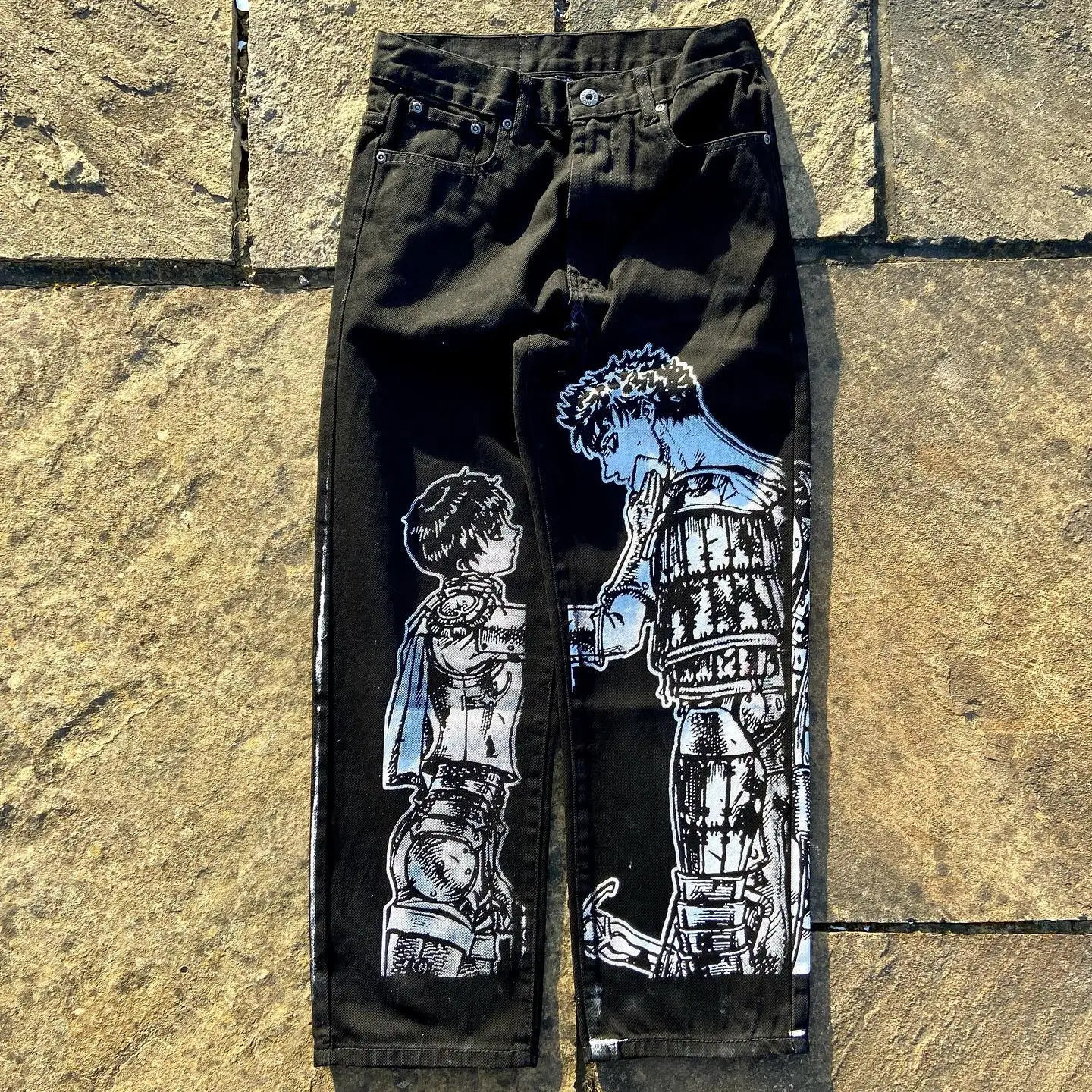 Harajuku Anime Japanese Style High Waist Jeans Graphic Wide Leg Jeans Street Clothing Y2K Mens Wide Pants Jeans 241118