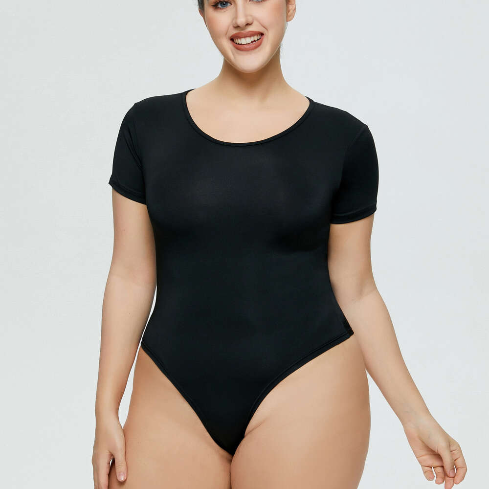 Fashionable Oversized Women's Tight Fitting with Versatile Base Round Neck Short Sleeved Jumpsuit Triangle Pants F41820