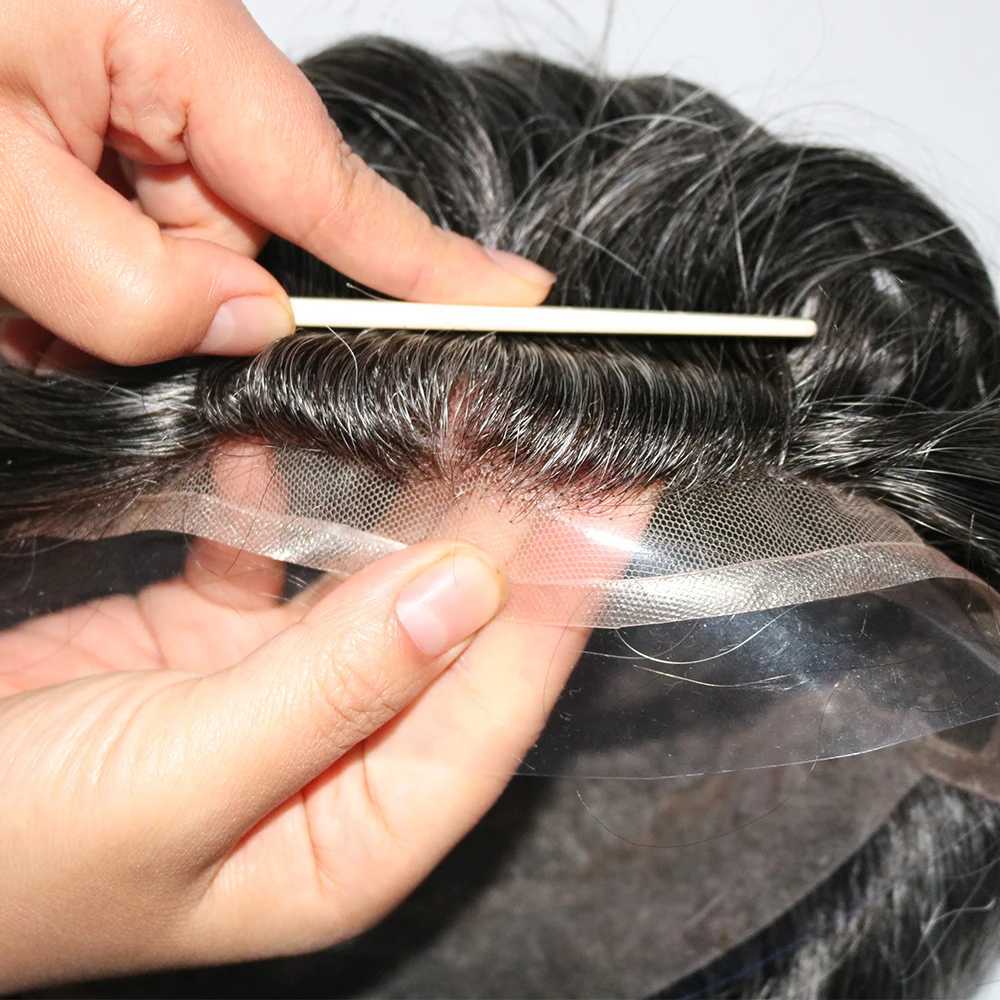 Golden brown durable Q6 bleached knot breathable invisible lace mens wig gray black 1B40 1B65 artificial hair Toupee Prosesi M241118
