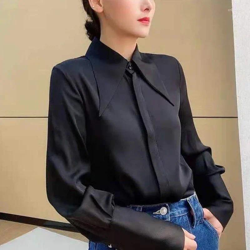 Women's Blouses Autumn Temperament Buttons Solid Color Turn-Down Collar Long Sleeve Blouse Women Clothing Elegant Irregular Loose Shirts B3