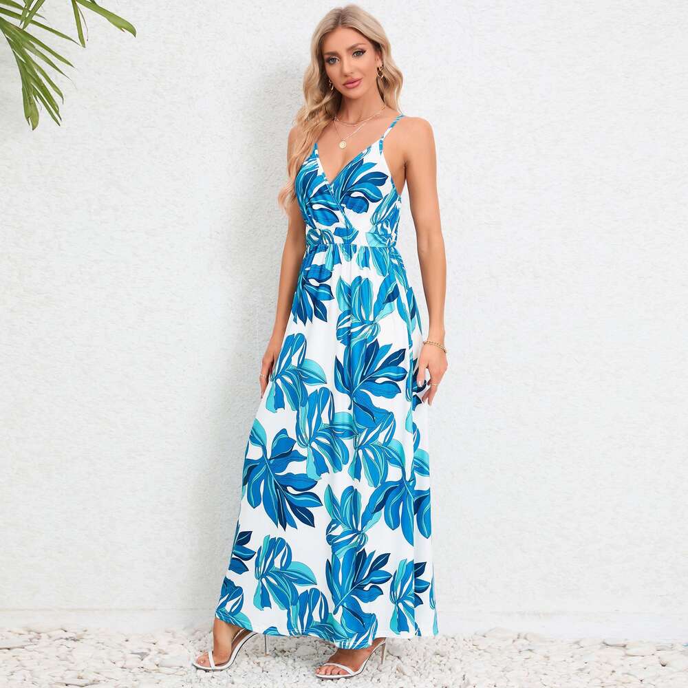 2024 Summer Women's New Instagram Fashionable and Sexy Hanging Strap, Off Back Slim Fit, Slimming Dress, Long Dress F41829