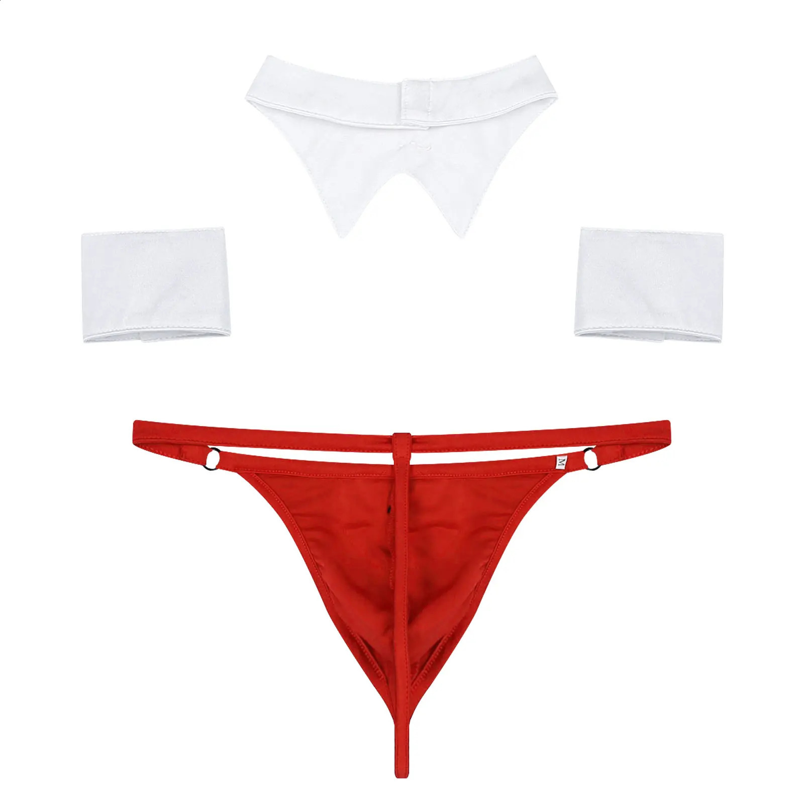 3Pcs Mens Waiter Tuxedo Sexy Cosplay Outfit Lingerie Open Back Tuxedo G-string Thong Underwear with Bow Tie Collar And Bracelets 241118