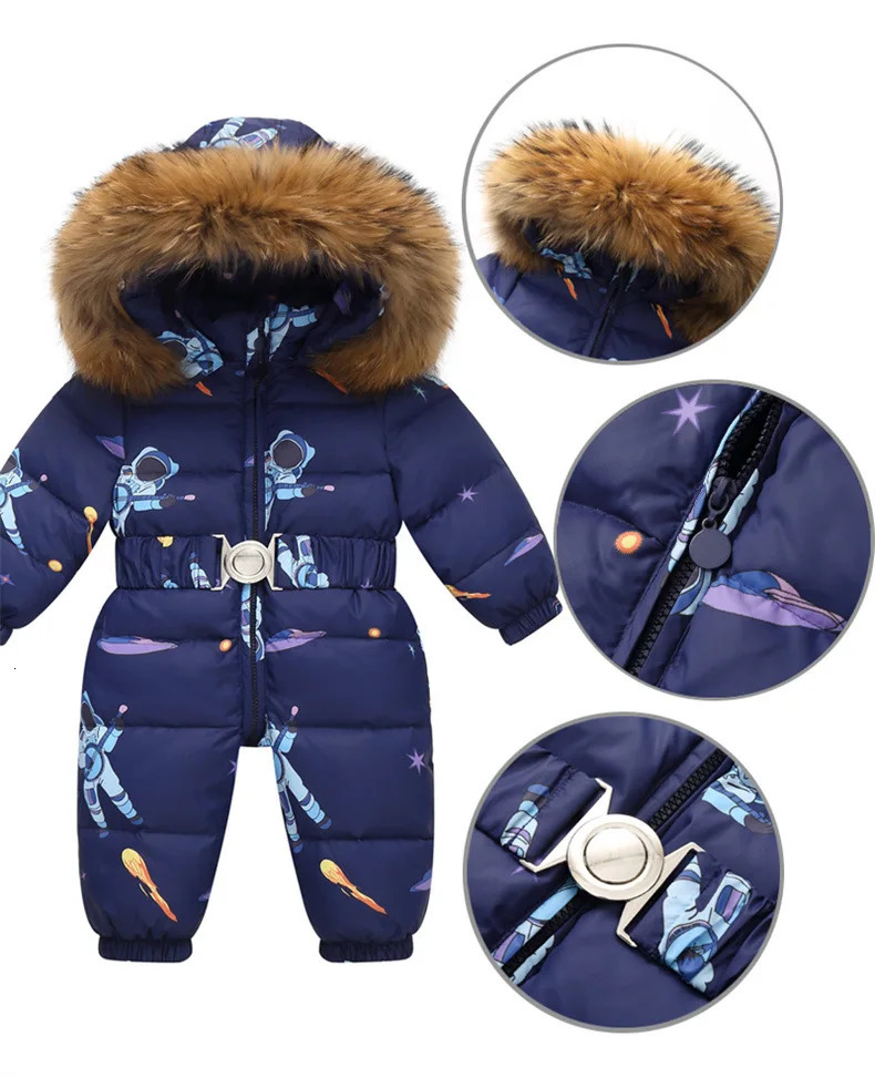 Children Winter Overalls Waterproof Hooded Girl Down Jacket Baby Boy Warm Jumpsuit Toddler Faux Fur Ski Suit Kids Snowsuit 241118