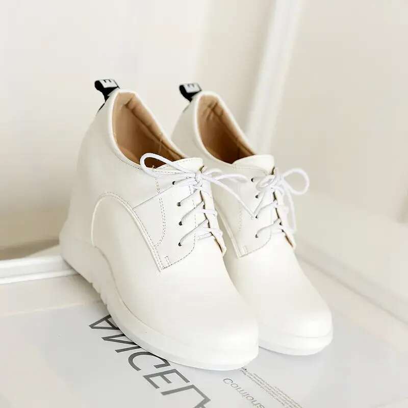 Fashion Wedges Women Spring Autumn Comfort Hidden Platform Casual Shoes Girls Lace-up Wedge Heels Grey White Sneakers b45c