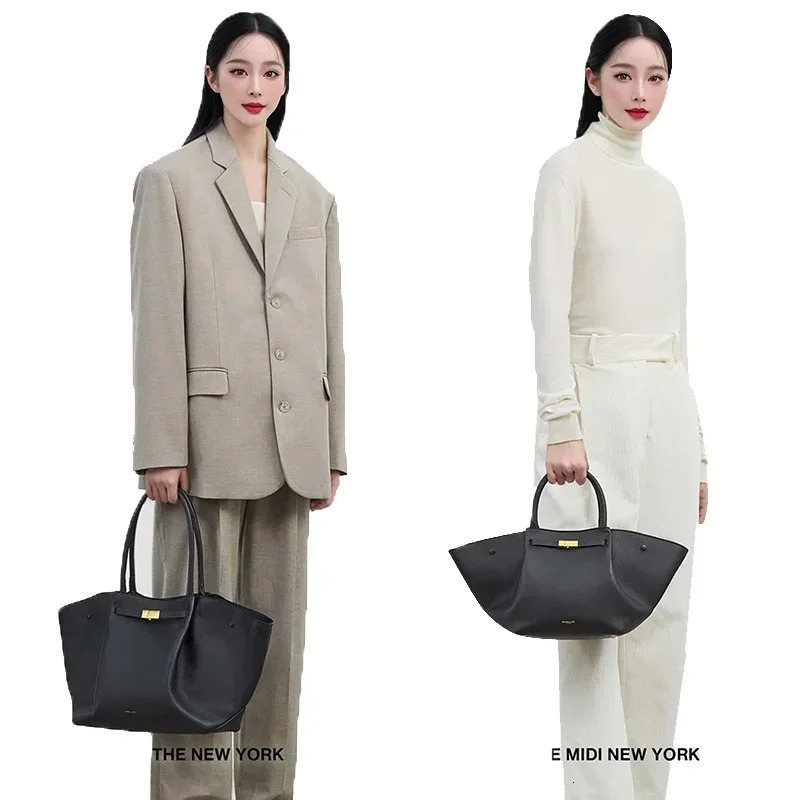 Niche Brand Design Ladies Shoulder Pure Color High-End Leather Large Capacity Shopping Bag Fashion Women's Handbag Genuine Leather