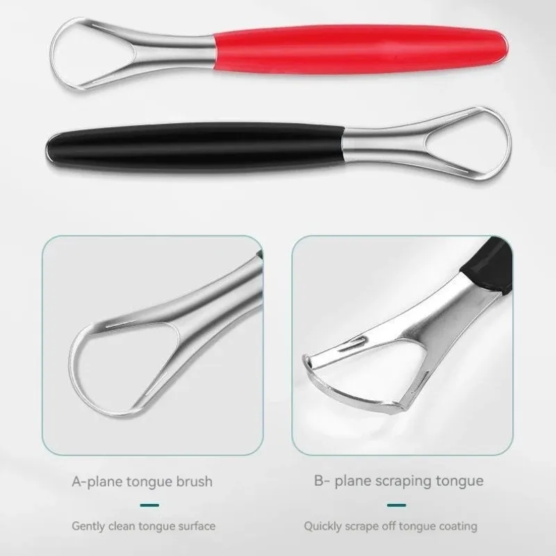 Stainless Steel Tongue Scraper Oral Cleaner Brush Fresh Breath Cleaning Coated Toothbrush Hygiene Care Tools Raspador De Lengua De Acero Inoxidable