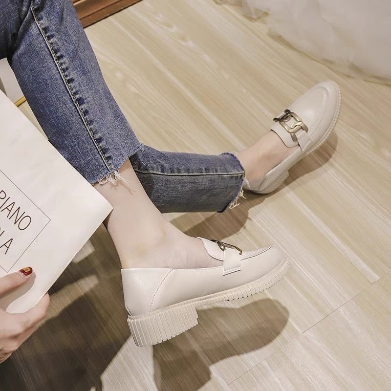 chain 2cceb metal brand designer leather flats square to rubber derby shoes chains brogues women flat loafers s