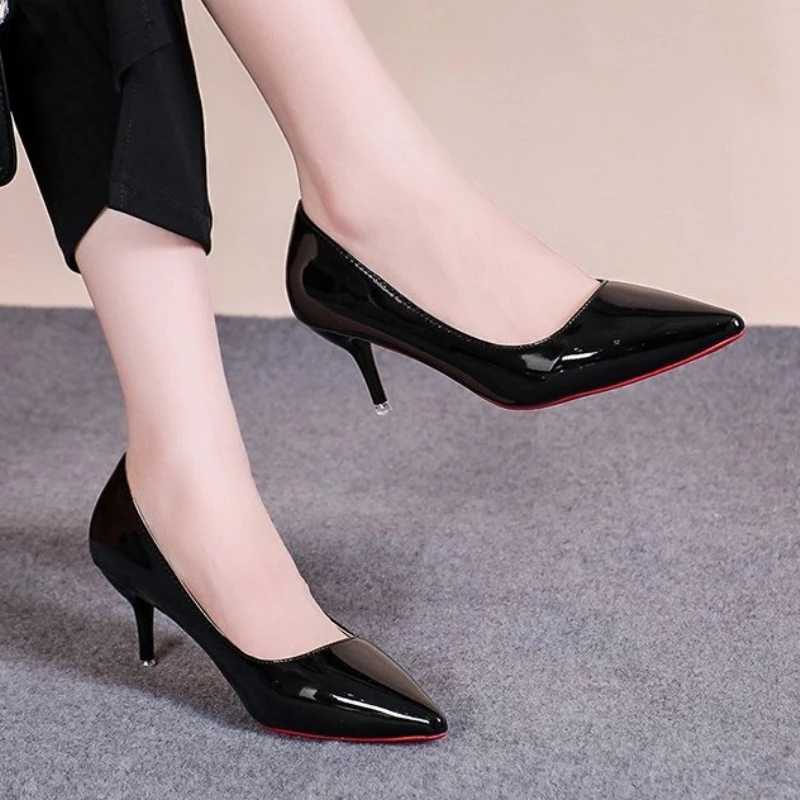 for Women Red Shiny Bottom Pumps Brand Large Size High Heel Shoes Sexy Party Pointed Toe Wedding ShoesC241014