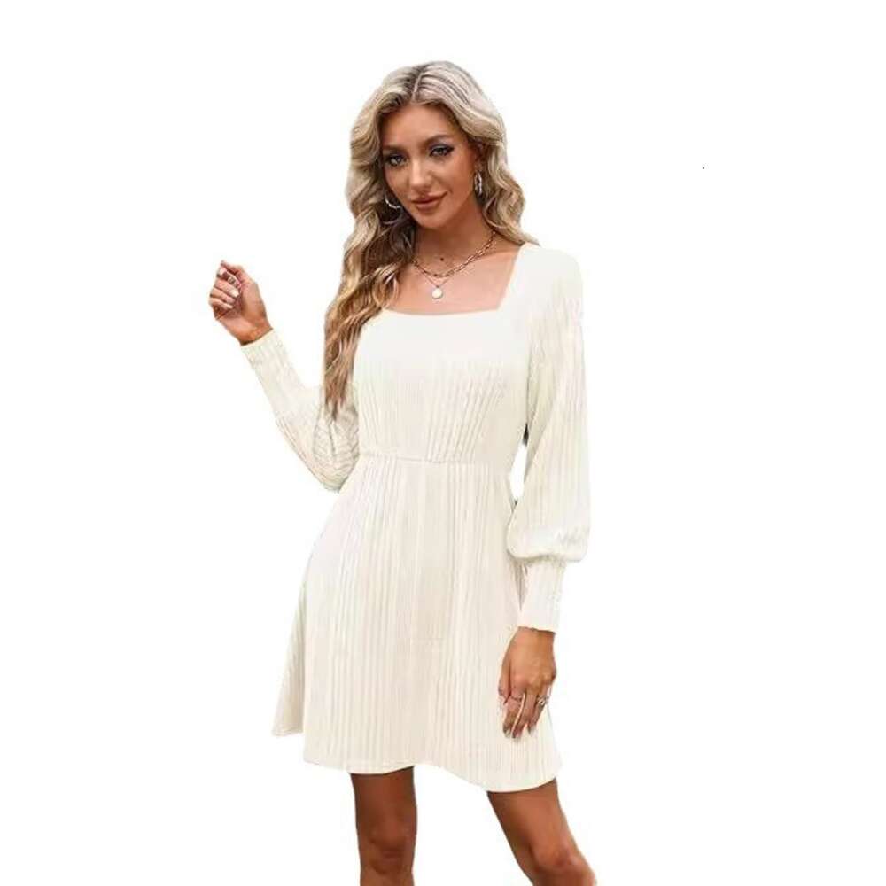 2024 New Women's Leisure Dihua Striped Square Neck Long Sleeved Fashion Dress F41838