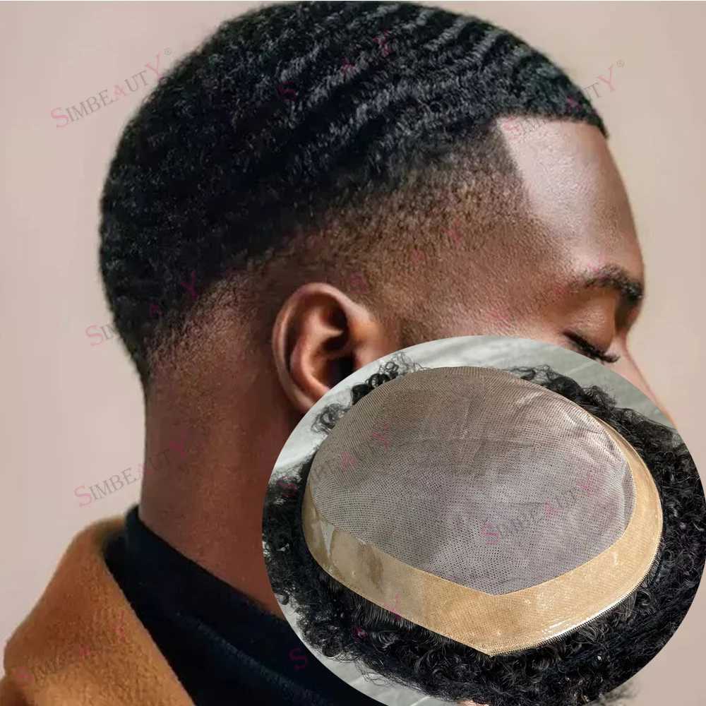 8mm 10mm 12mm African Black Mens Toupee Deep Weaving Device Twisted Curly Toupets Single Lace and NPU Wig 360 Wave Style M241118
