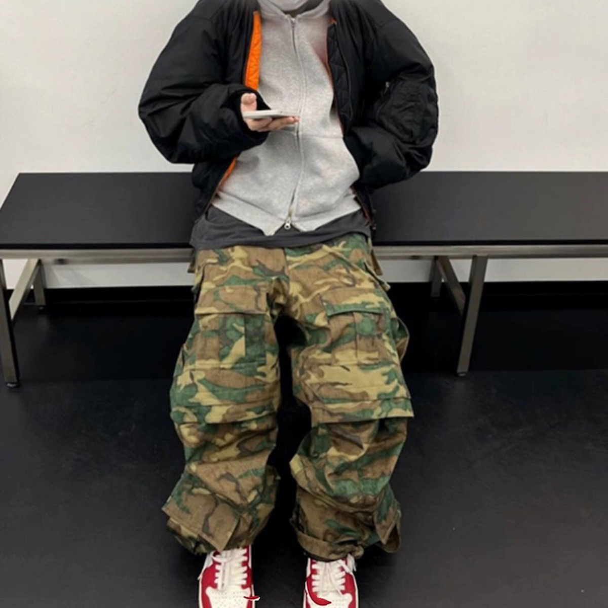 High Street Multi-Pockets Patchwork Camouflage Cargo Pants For Men Straight Casual Baggy Overalls Loose Oversized Trousers