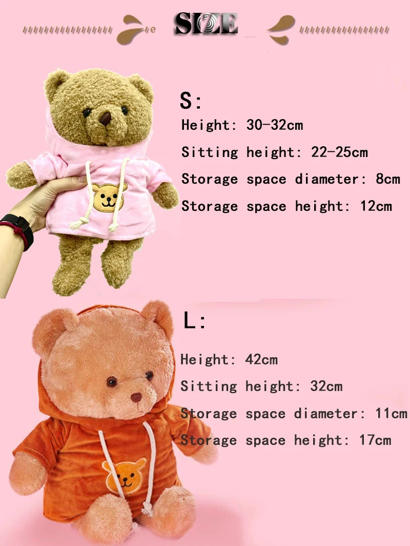 30/40cm Plush Bear Hidden Safes Storage Safe Compartment Sight Secret Stash Box Creative Gift for Money Jewelry Kids Doll Bear 240408