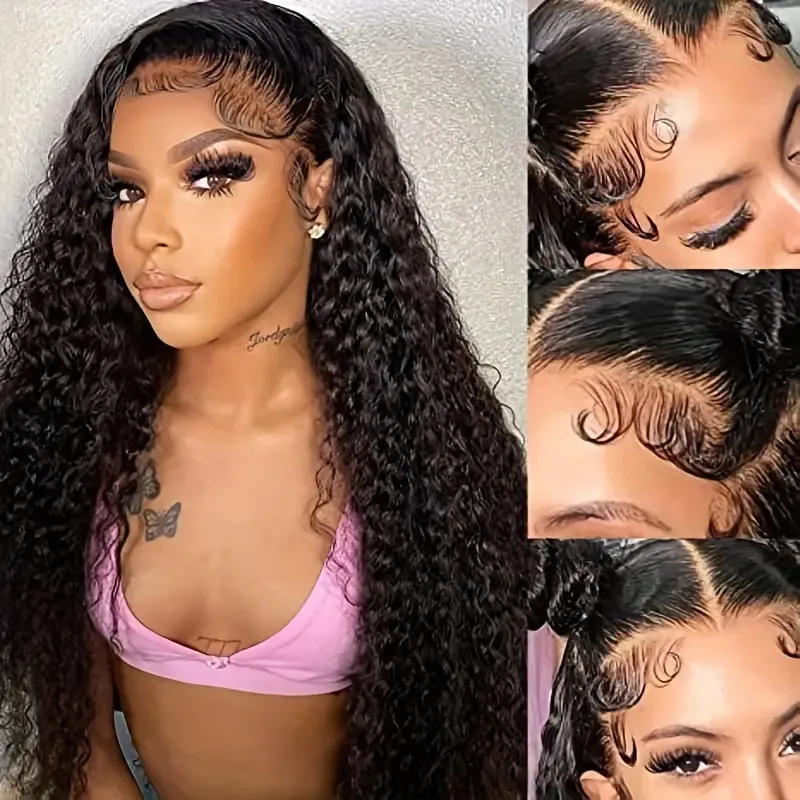 Blonde Wig Kinky Curly Simulation Human Hair Ombre Color 13X4 Lace Closure Wigs 32 Inches for Women Brazilian Curly 280% Density 360 Lace Frontal Long