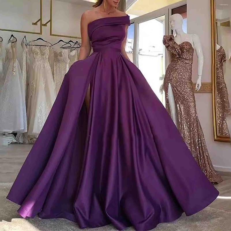 Casual Dresses Sexy Strapless Satin Evening Dress For Women Luxury And Elegant One-shoulder Birthday Party Puffy High Slits Wedding