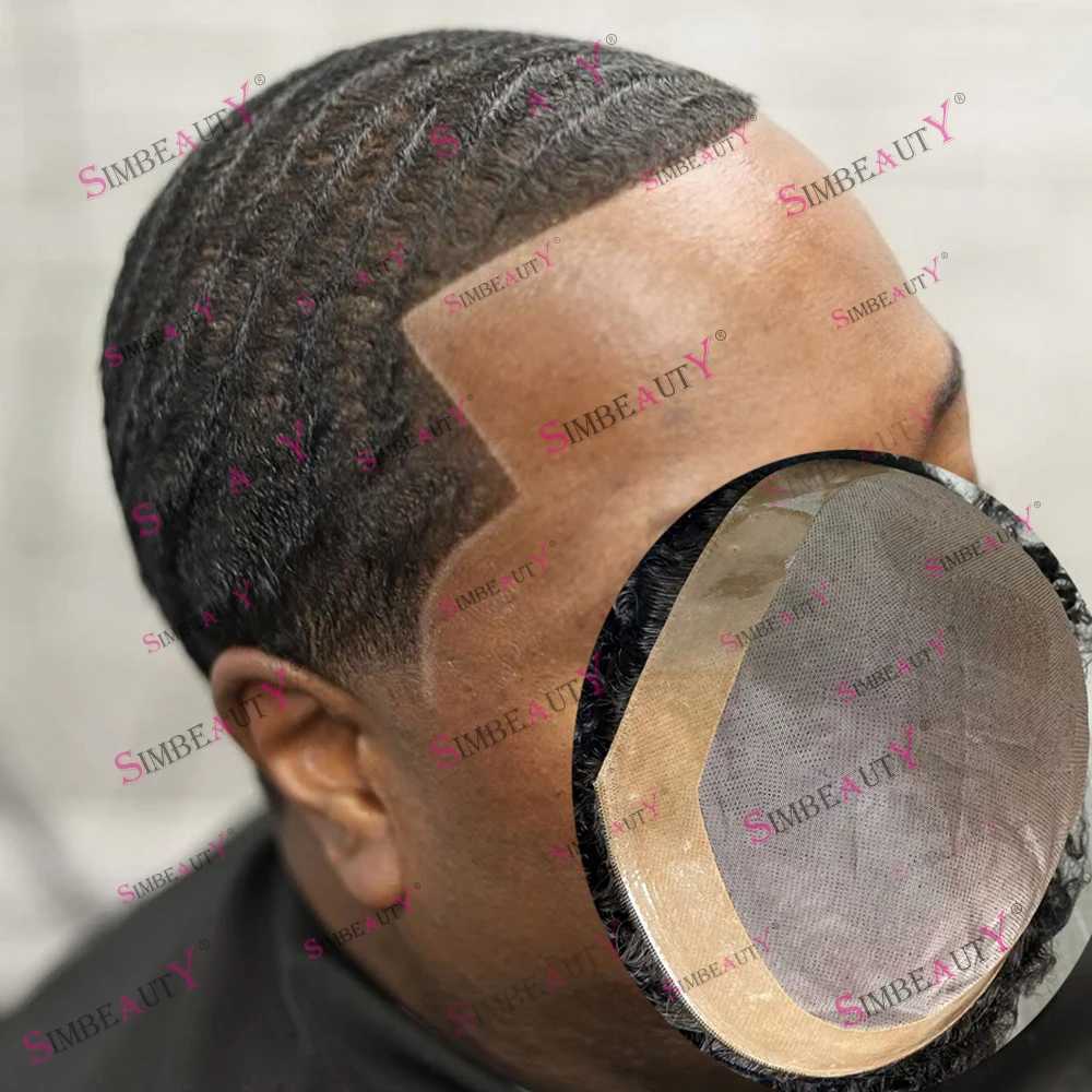 8mm 10mm 12mm African Black Mens Toupee Deep Weaving Device Twisted Curly Toupets Single Lace and NPU Wig 360 Wave Style M241118