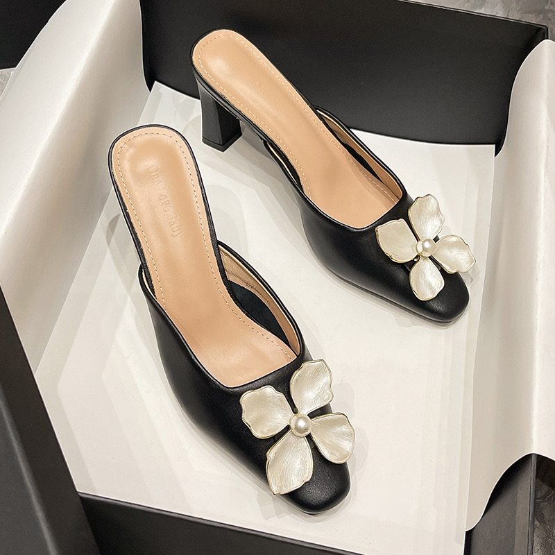 061b4 Crystal buckle wer Designer pumps woman mules ral thin high heels shoes women small square toe sgback slip on tacones taces