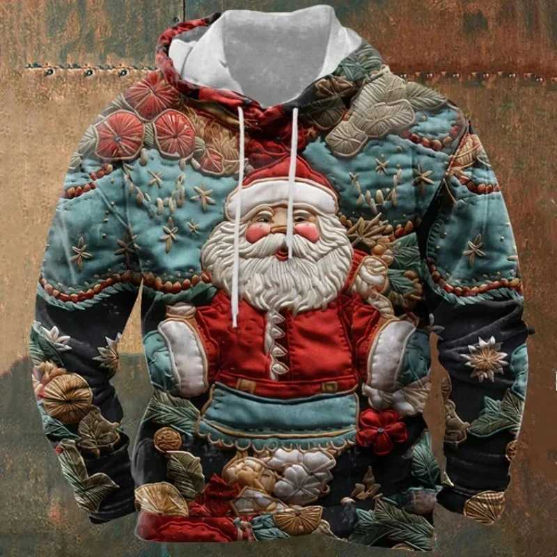 New Arrival Interesting Colorful Santa Claus 3D Printed Mens Hoodie Fashion Cartoon Y2k Christmas Gift Sweater Christmas Text Plow Z241118