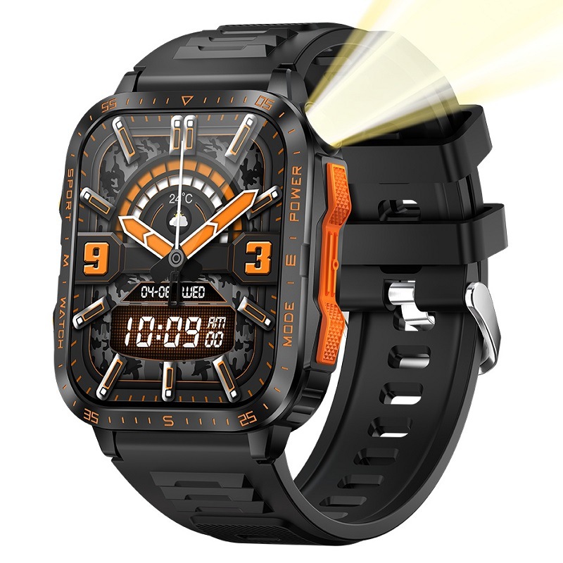 KT79 Smartwatch avec écran LCD de 1,96 pouce, Bluetooth appelle un moniteur de santé étanche pour l'éclairage des sports de plein air détection d