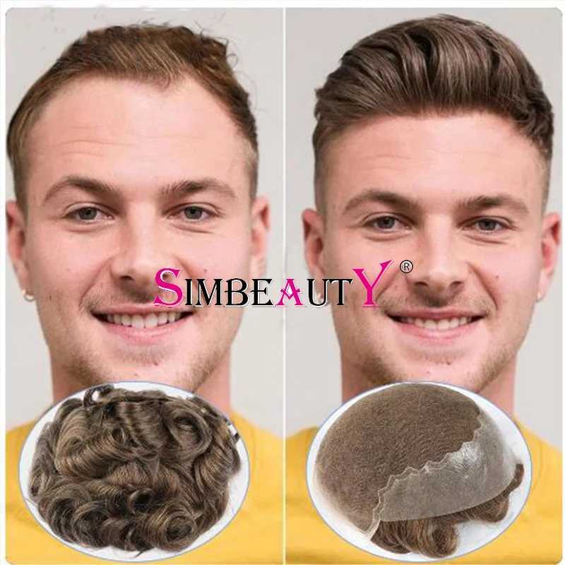 Golden brown durable Q6 bleached knot breathable invisible lace mens wig gray black 1B40 1B65 artificial hair Toupee Prosesi M241118