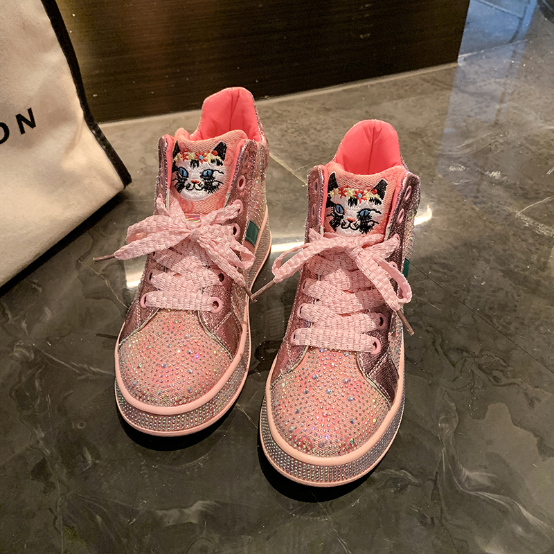 Designer Shiny Sequins Chunky Platform Sneakers Women Breathable Lace Up Height Increase Shoes Woman Fashion Cute Pink Sneakers Luxury high-quality fl