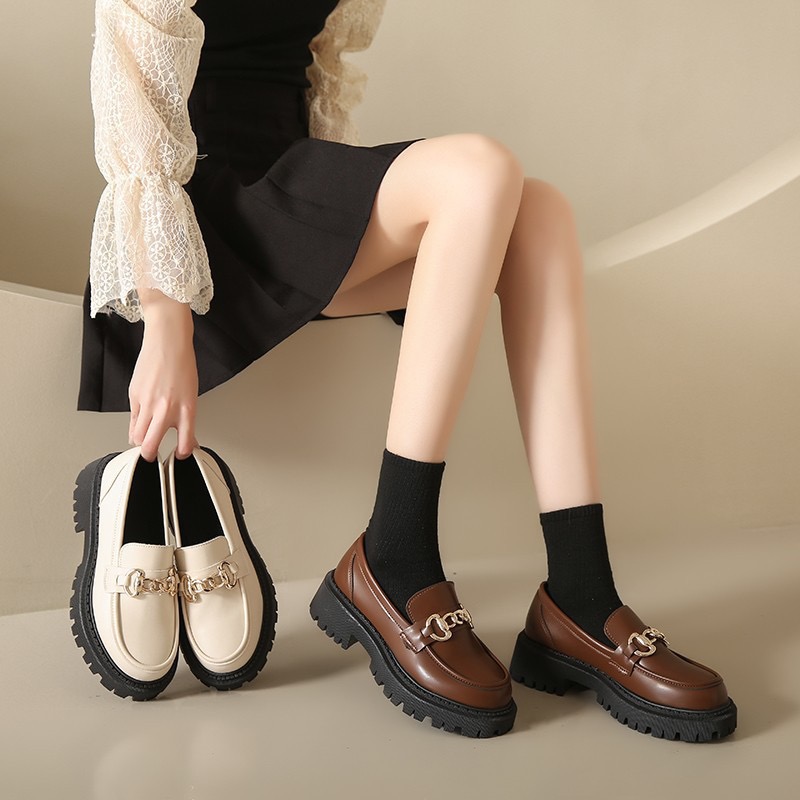 office ladies leather ea306 flats loafers retro plus size 34-42 Korean student fringe brogue shoes anti-skid thick heel sneakers women
