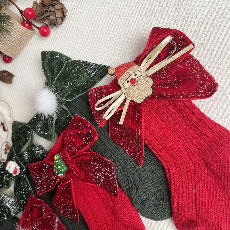 0-5 year winter girls Christmas socks soft cotton childrens red wool knee high socks born gift socks 241118