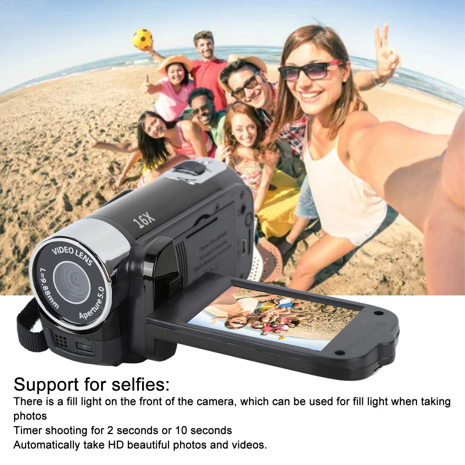 4K 48MP DV Camera 27in TFT Rotatable Screen 16x Digital Zoom Video Camera with USB Cable 241113