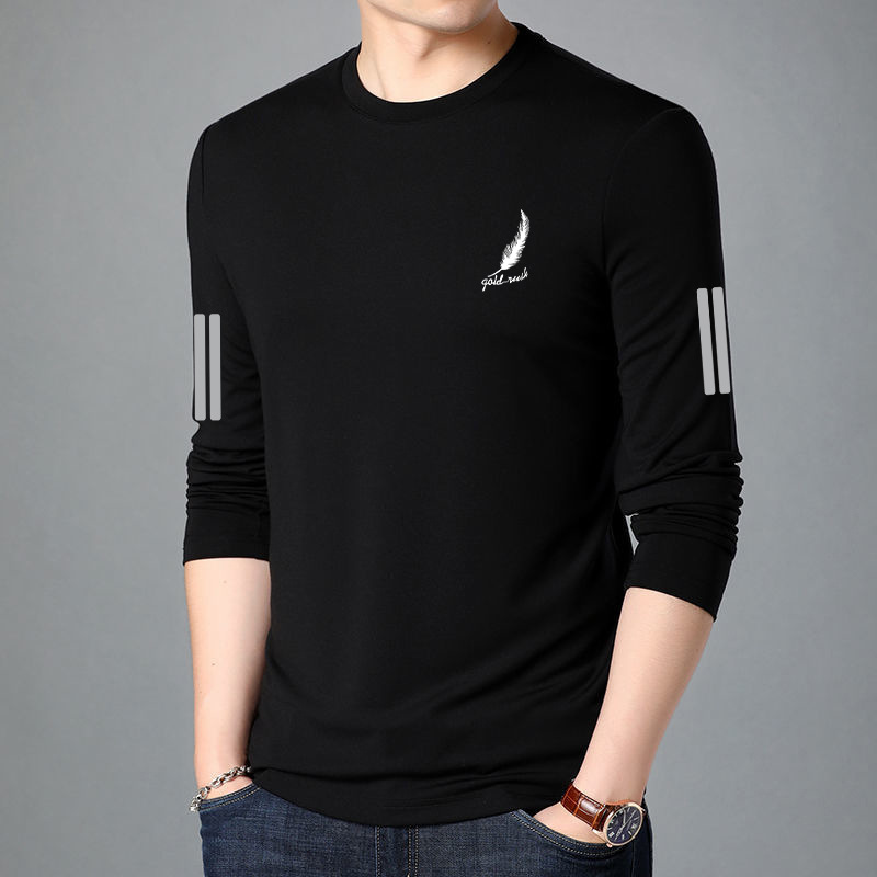 Men's long sleeved T-shirt, men's autumn inner wear, men's loose elastic base shirt, men's printed T-shirt
