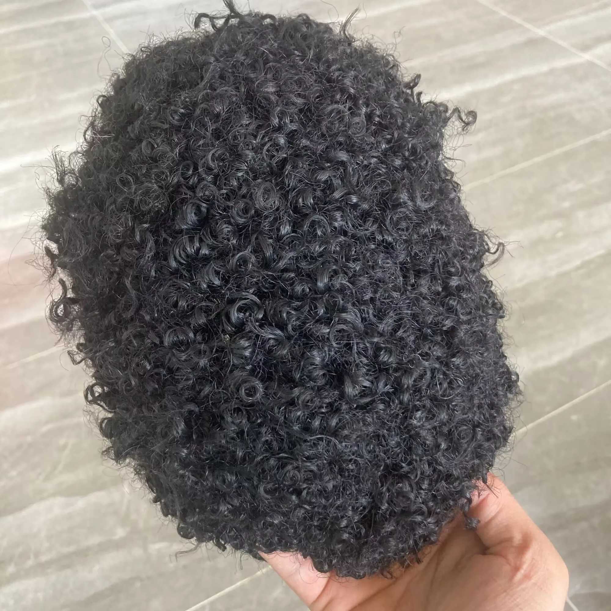 8mm African curly natural Toupee mens hair PU bottom Toupee black mens hair wig M241118