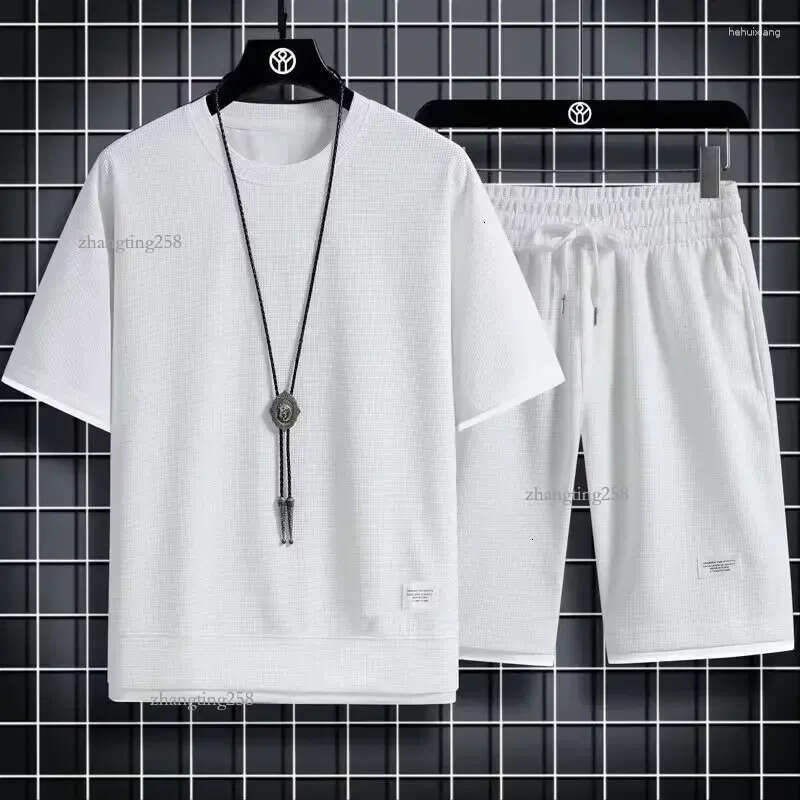 Men's Tracksuits Casual Sport Suit Loose Fit Short Sleeve Shorts 2024 Summer Trendy High Street Fashionable Set