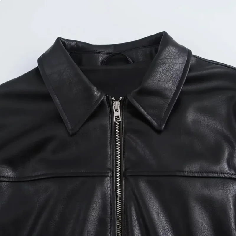 TRAF leather jacket womens autumn winter long sleeved oversized jacket womens fashionable office black brown jacket 241118