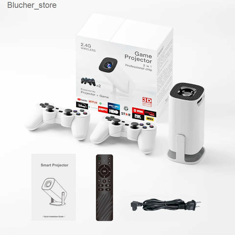 Projectors P30MAX Android 11 Gaming Projector TF card 64GB Wireless Gaming Controller Dual WIFI 1280*720P Home Theater Portable Projector J241118