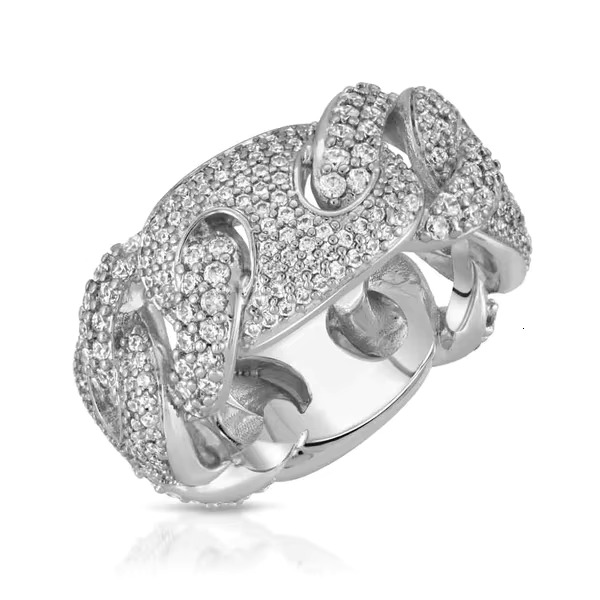 10 Mm Iced Out Hip Hop Certified Gold Real Diamond Cuban Link Band Ring Jewelry Gift for Both Woman Men