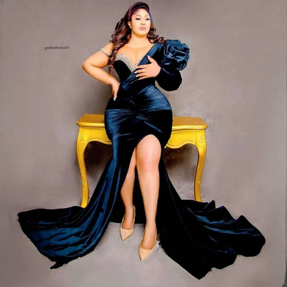 Plus Size Prom For Black Women Sheer Neck Sexy High Split Sweep Train Beaded Formal Evening Dresses Birthday Party Dress Engagement Gowns Am375 407 04