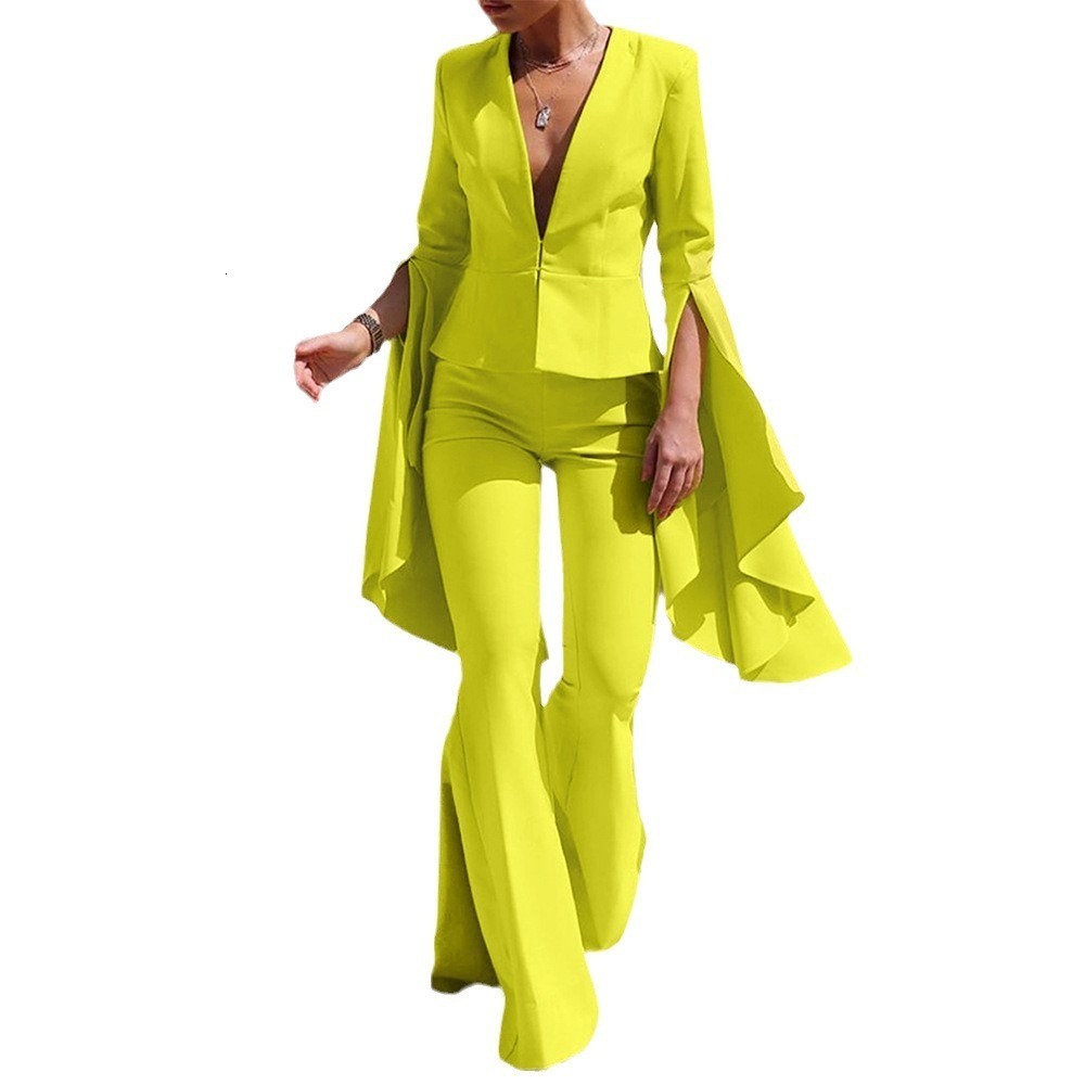 Womens Two Piece Pants VONDA Fashion Autumn Sets Women Sexy Lapel Button Up Suit High Waist Zipper Trousers Elegant Office Oversized 230209
