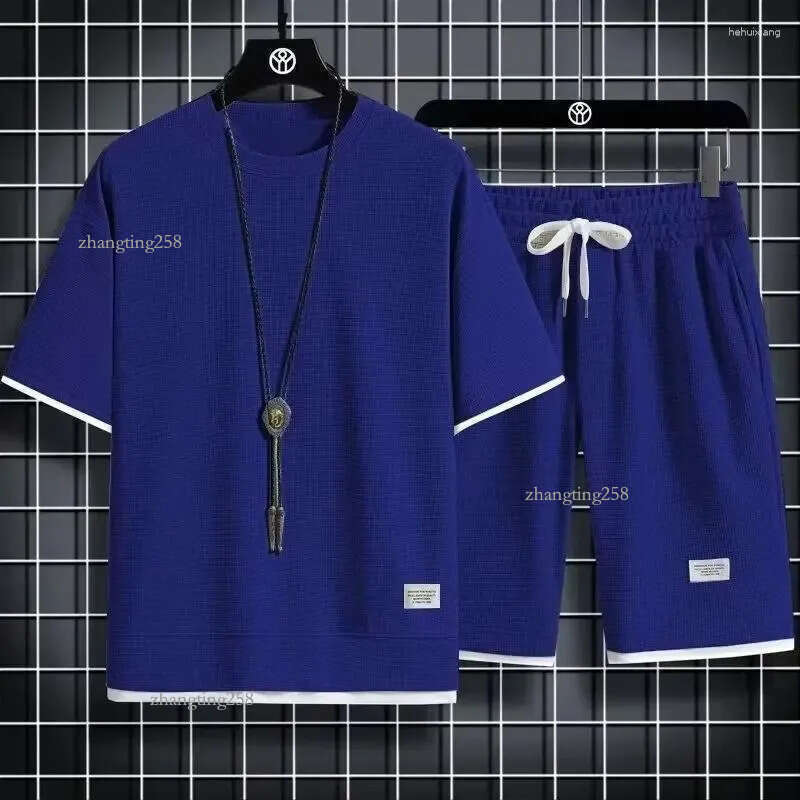 Men's Tracksuits Casual Sport Suit Loose Fit Short Sleeve Shorts 2024 Summer Trendy High Street Fashionable Set