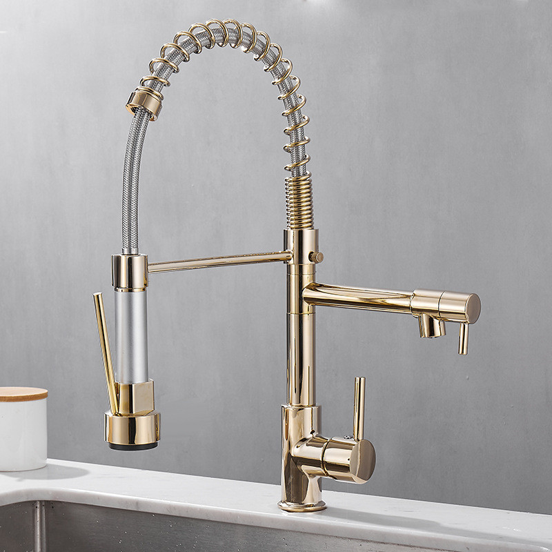 Gold spring hot and cold mixed water multi-functional kitchen universal double faucet dish basin sink water dragon Bathroom appliance